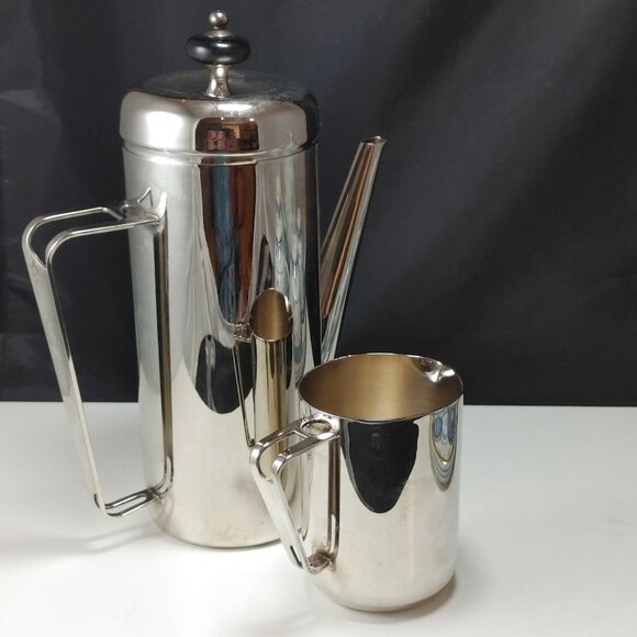Vtg Art Deco Style Coffee Pot Server with Creamer Silver Plated (no sugar bowl) - Picture 4 of 5
